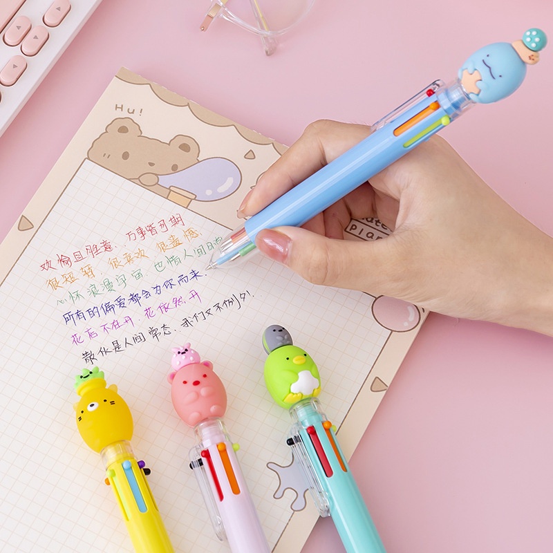 3 Bút Bi Bấm 6 Ngòi Kèm Đầu Thú Mập Mọc Đồ