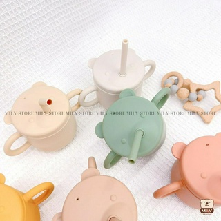 Cốc tập hút kèm 2 ống hút chính hãng Mily silicone cho bé từ 6 tháng