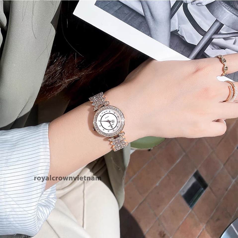 Đồng hồ nữ chính hãng Royal Crown 4617 dây thép đính đá cao cấp, chống nước, đeo tay đẹp, sang chảnh