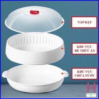 Khay hấp lò vi sóng Việt Nhật 5625 - 2 tầng 3 chi tiết chịu nhiệt tốt -Khay hấp thức ăn, Xửng hấp đồ ăn, bánh bao