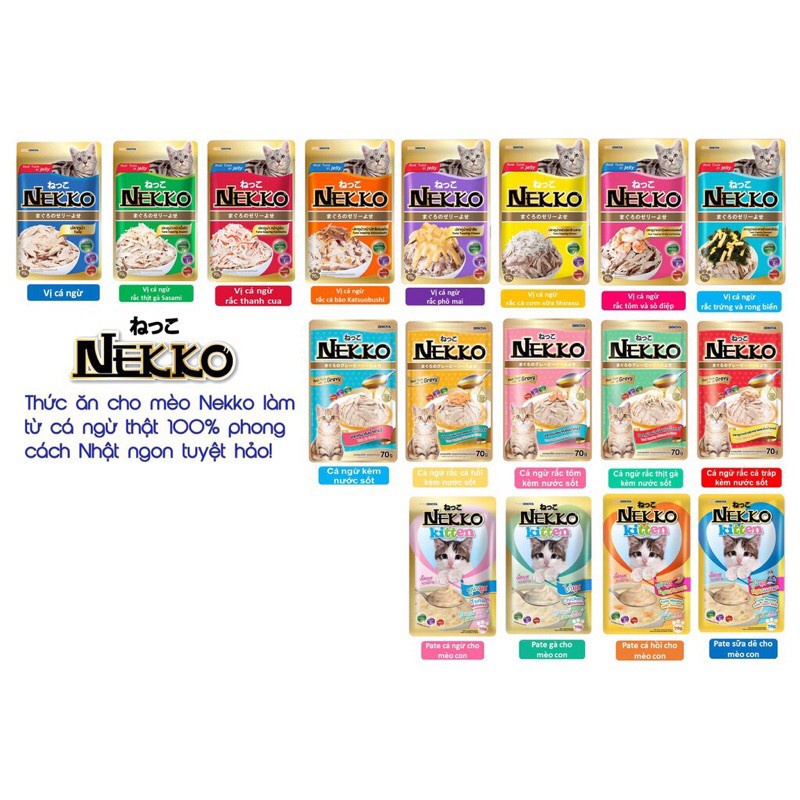 [COMBO 12 GÓI] Thức ăn PATE cho mèo NEKKO 70g JELLY - GRAVY - KITTEN