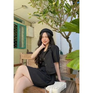 SET VEST - SET ĐẦM HAI DÂY + VEST CROPTOP - CÔNG SỞ - MÈO IN DA HOUSE