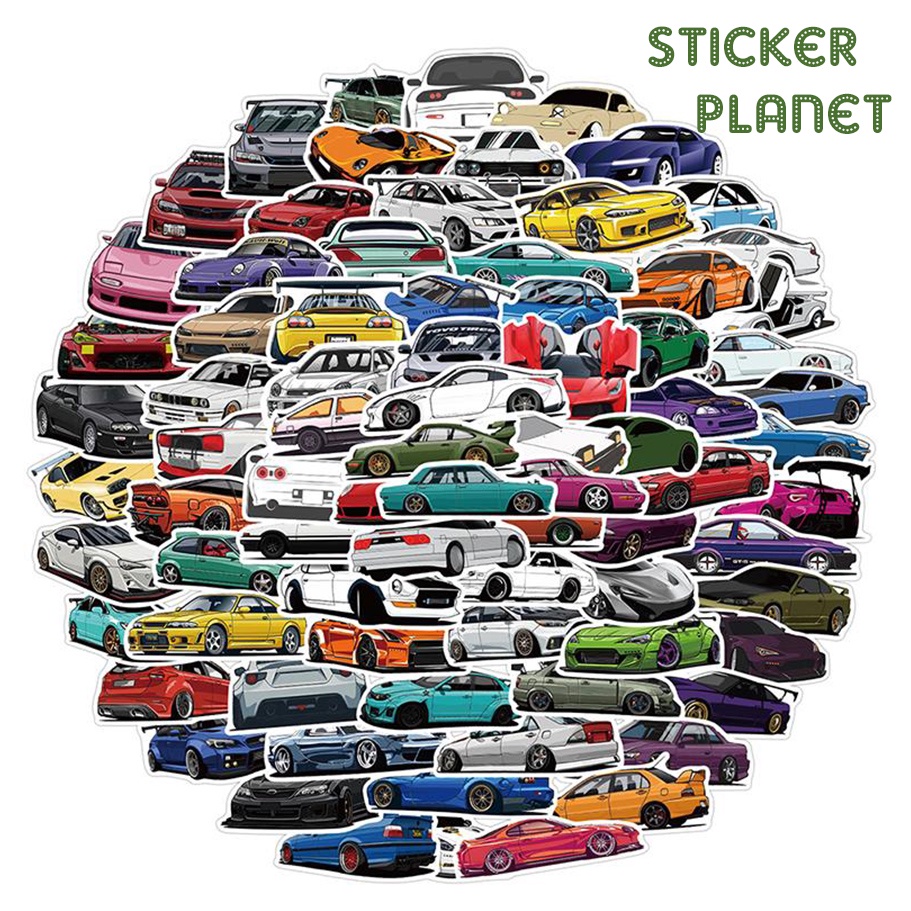 Bộ sticker chống thấm nước trang trí mũ bảo hiểm, laptop chủ đề car ...