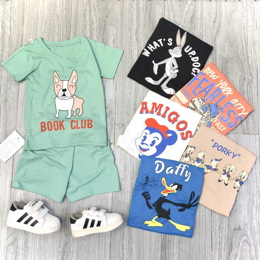 Bộ Cộc Tay Cotton Siêu Mát In Hình Cute Cho Bé Trai Bé Gái 8-18kg