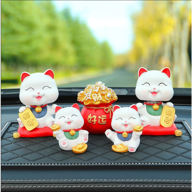 Decor mèo thần tài thỏi vàng trang trí taplo oto , phụ kiện xe hơi sáng tạo, hoặc để bàn làm việc có tặng kèm sáp thơm