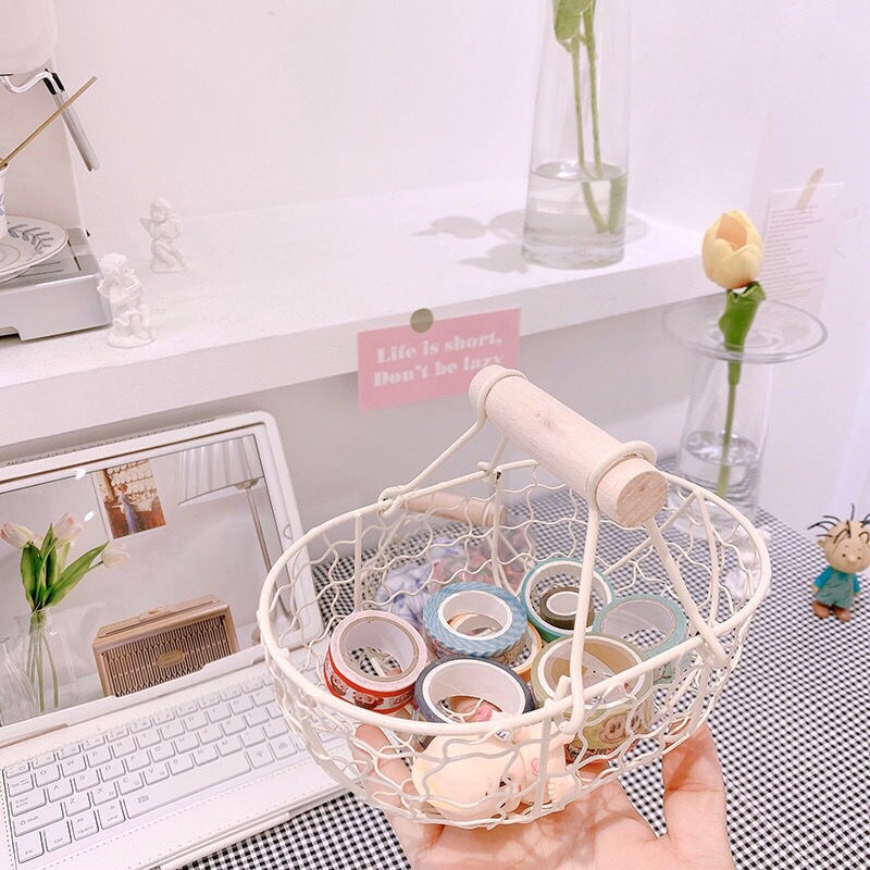 [Suri Store] Giỏ Sắt Mini Tay Cầm Gỗ Siêu Xinh. | Shopee Việt Nam