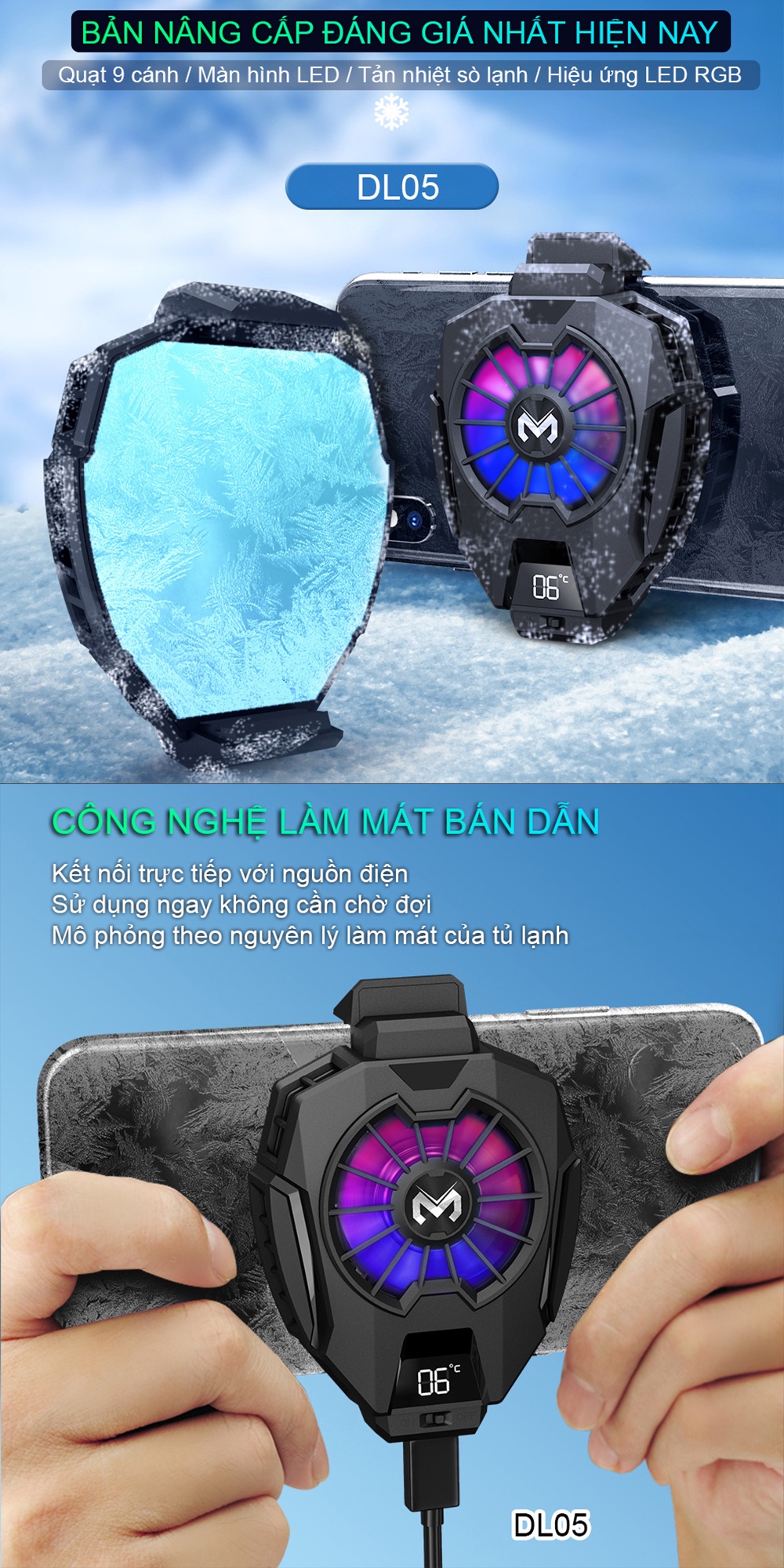 Quạt tản nhiệt điện thoại sò lạnh Memo DL06