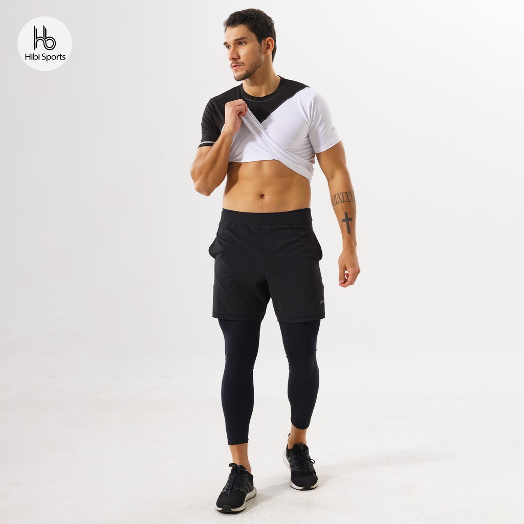 Ảnh Quần thể thao nam tập gym loại ngắn Hibi Sports M100 - Kiểu 1 lớp xi mặc ngoài, có 2 túi bên 3