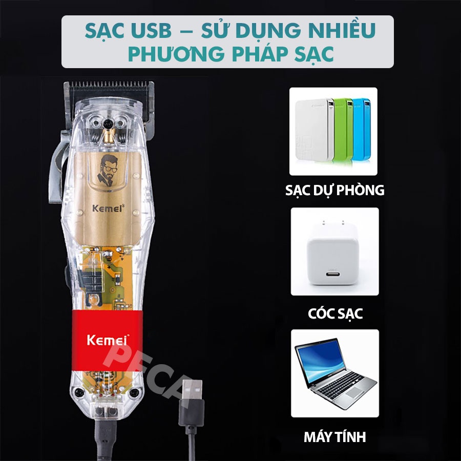Mô tả Tông đơ cắt tóc chuyên nghiệp Kemei KM-NG203 sạc nhanh USB công suất mạnh có thể dùng cạo tóc/ fade tóc- Hàng chính hãng - 9