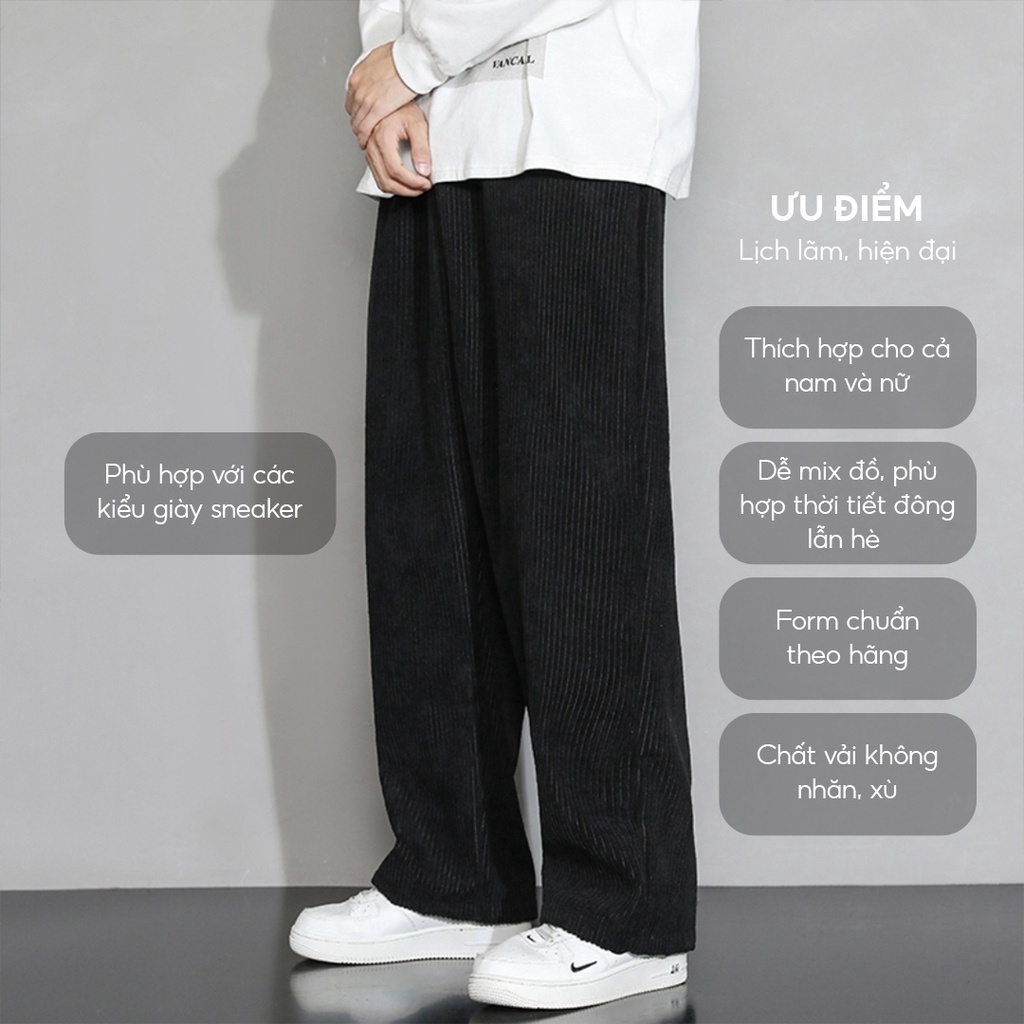 Mô tả Quần ống rộng unisex chất vải nhung tăm mềm mịn co giãn thoải mái thương hiệu ELNIDO - 5