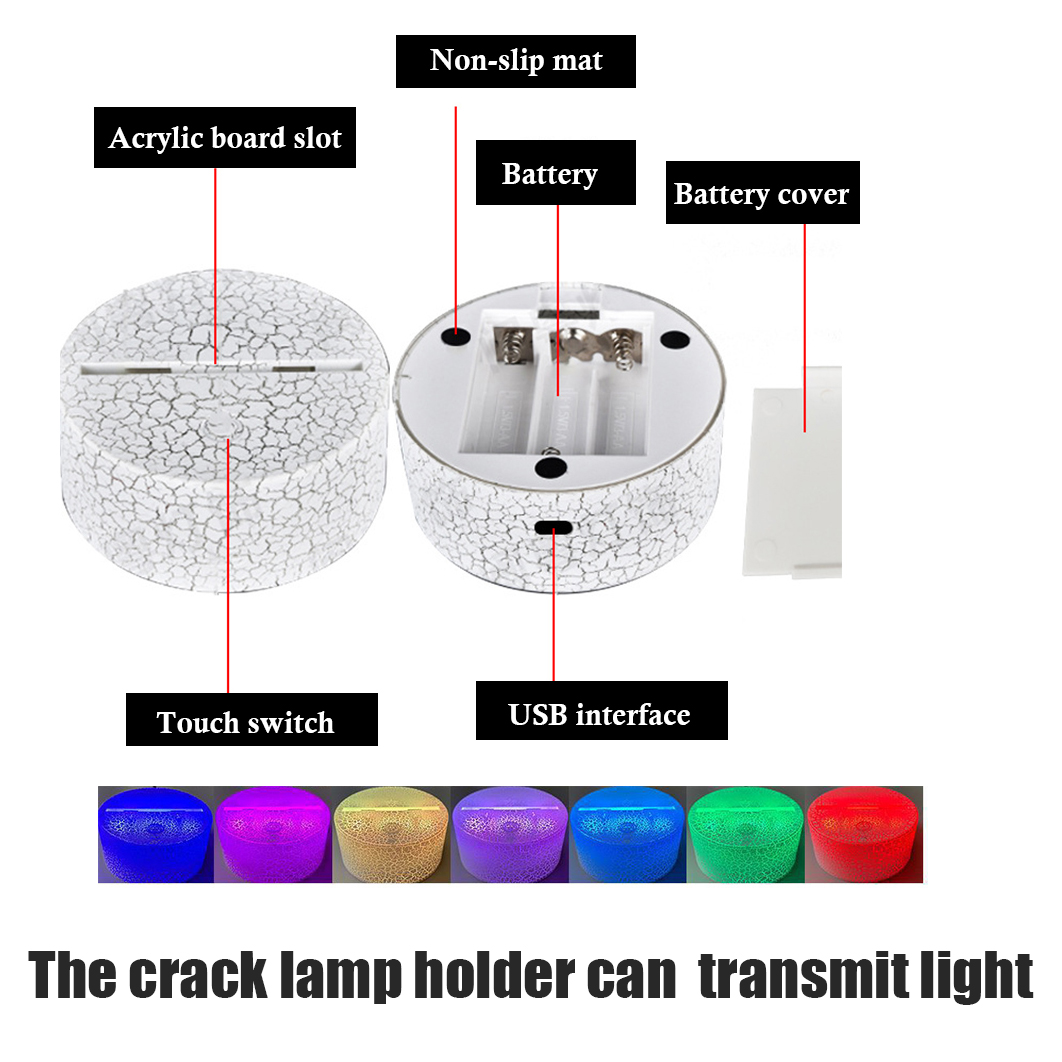 HT2 3D Đèn Ngủ Đèn Đế Đèn Giá Đỡ Từ Xa Phòng Ngủ Led USB Chiếu Sáng 7 Màu Trang Trí Nhà Quà Tặng TH2