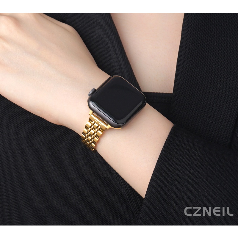 Nữ Bảy Hạt Thép Không Gỉ Tinh Tế Chống Phai Màu Ống Hút Chống Thấm Nước Cho Apple Watch S11 SE3 Ultra3 S10 S9 S8 SE S7 S6 Ultra 49mm 46mm 40mm 44mm 41mm 45mm Iwatch Band