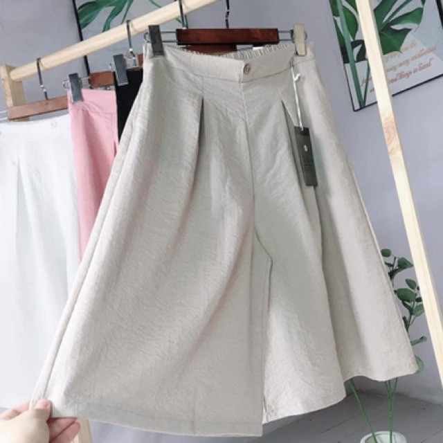 Quần giả váy ống rộng vải đũi khóa cúc trước cạp cao lưng cạp chun Bigsize 505