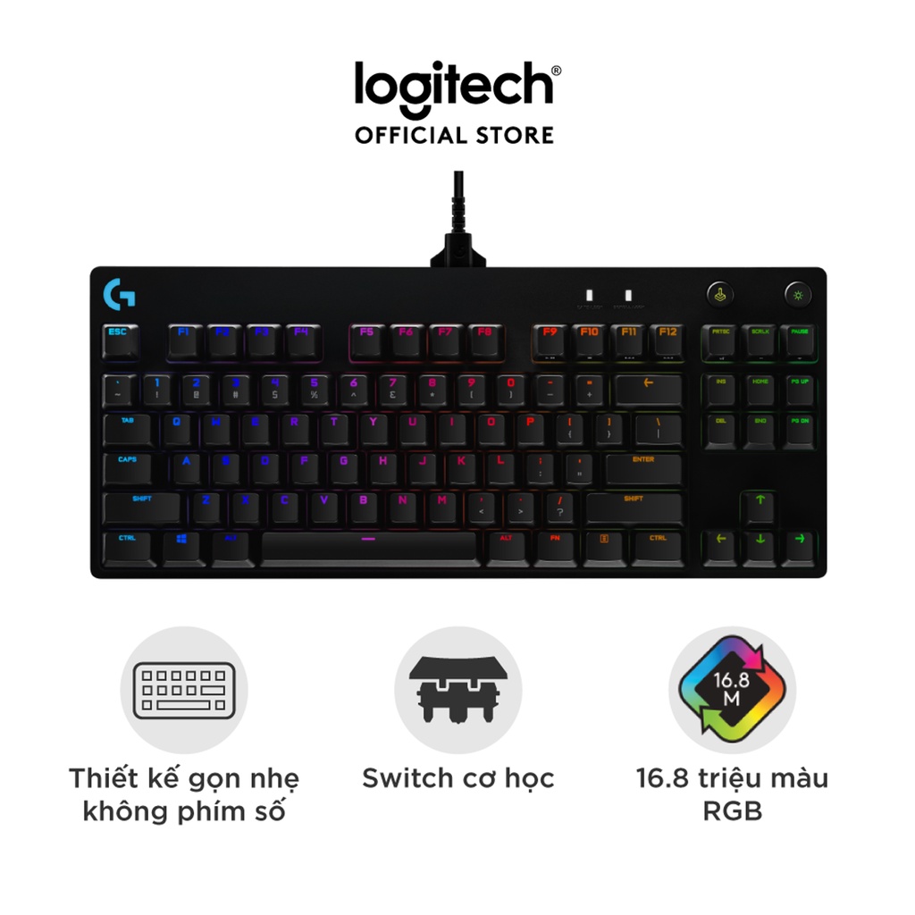 Bàn phím game cơ học Logitech G Pro X – Không phím số, switch GX Clicky, RGB