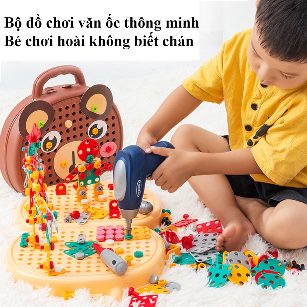 Bộ Đồ Chơi Kỹ Sư Lắp Ráp Hình Gấu Vali Kĩ Sư Gấu Vặn Óc Vít Kèm Khoan Điện Đồ Chơi Cho Bé Trai - Đồ Chơi Cho Bé PUKAPI