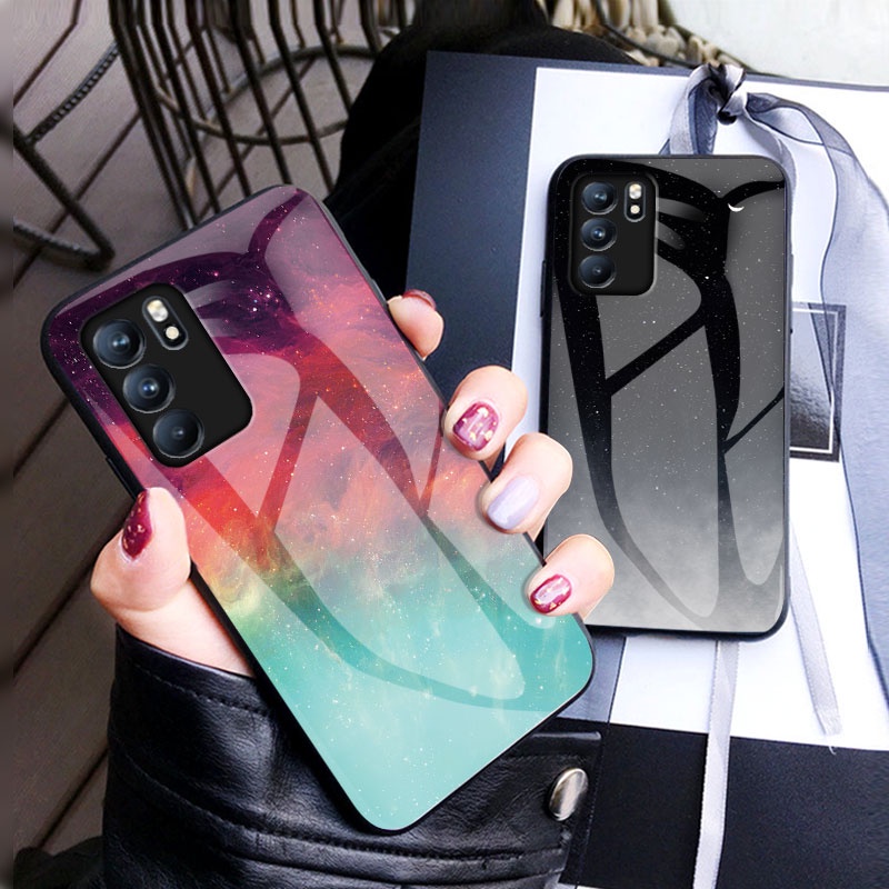 Ốp điện thoại kính cường lực cứng họa tiết bầu trời sao cho OPPO Reno6 Z 5G / Reno6 5G / Reno5 /Reno5 Pro OPPO Reno