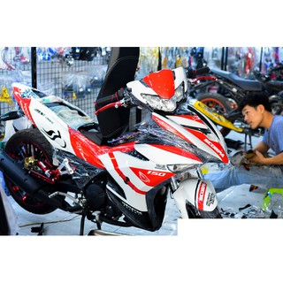 Tem trùm exciter 150 trắng đỏ mẫu mới, độ team trùm decal xe máy ex dán đời 2015-2020