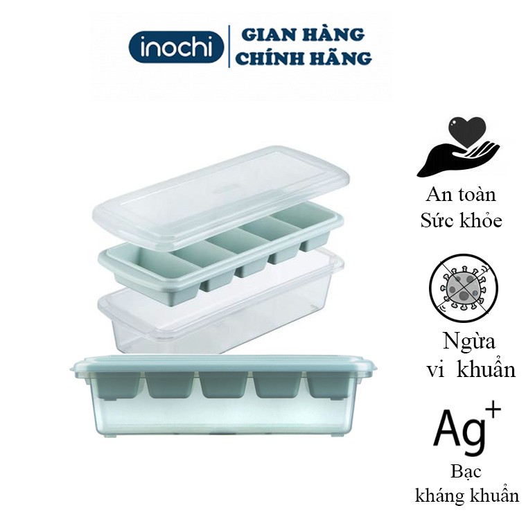 Khay đá 5 viên dành cho tủ lạnh có nắp đậy kèm hộp đựng đá tiện lợi kháng khuẩn Kari inochi