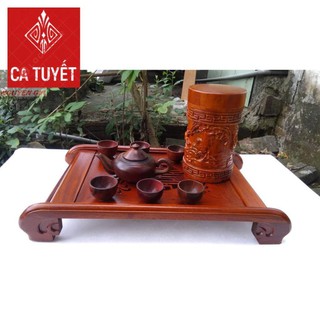 [TRẠM KHẮC TINH XẢO] Hộp đựng trà bát mã truy phong bằng gỗ hương
