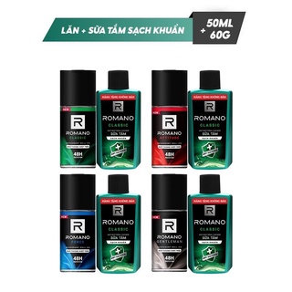 Mua 1 tặng 1 - Lăn khử mùi Romano Classic 50ml + Sữa tắm sạch khuẩn 60g