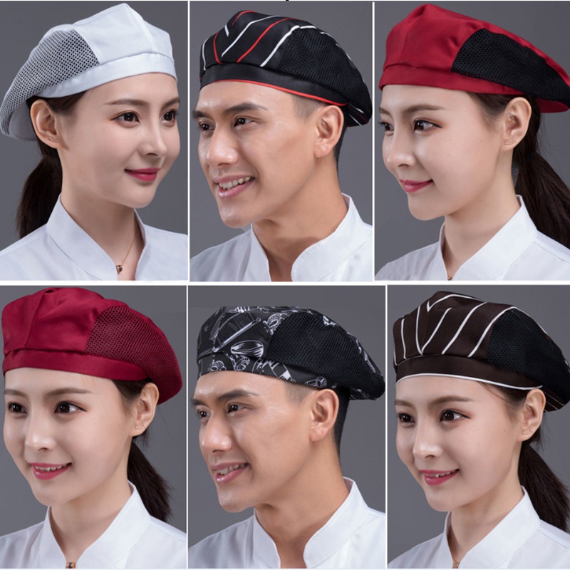 Mũ đầu bếp quán cà phê quầy bar bồi bàn làm việc beret khách sạn quần áo làm việc đầu bếp bồi bàn mũ nướng lưới thoáng khí | BigBuy360 - bigbuy360.vn