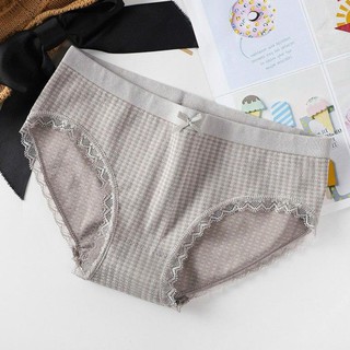 Quần Lót Cotton Phối Kẻ Caro Viền Ren Siêu Mềm Mã 555