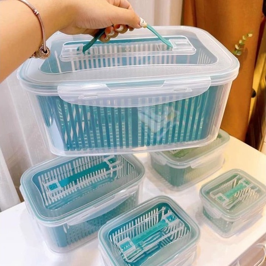 Bộ 5 hộp đựng đồ đựng thực phẩm bảo quản tủ lạnh 2 ngăn có nắp đậy