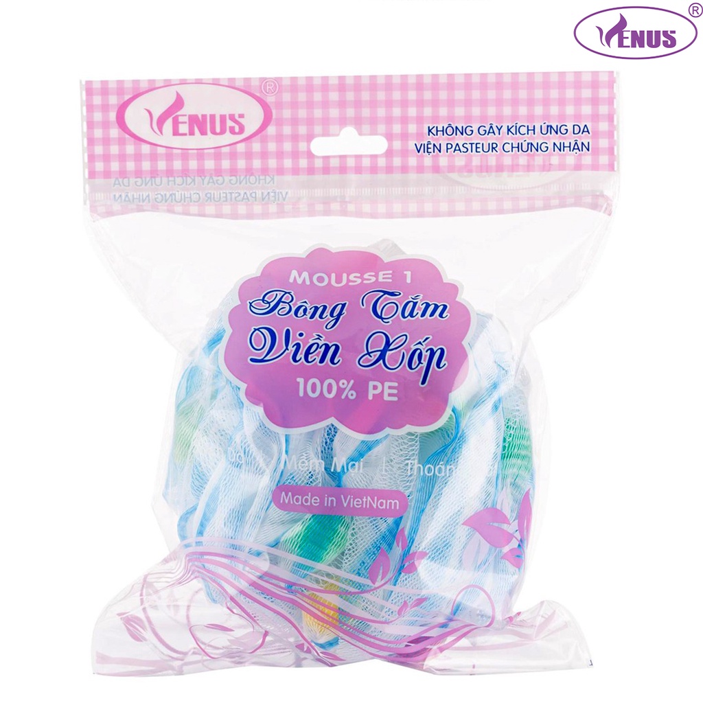 Bông tắm tròn viền xốp Venus Mousse 1-Tạo bọt nhiều, tấy da chết- Giao màu ngẫu nhiên-Vien Dong Sai Gon