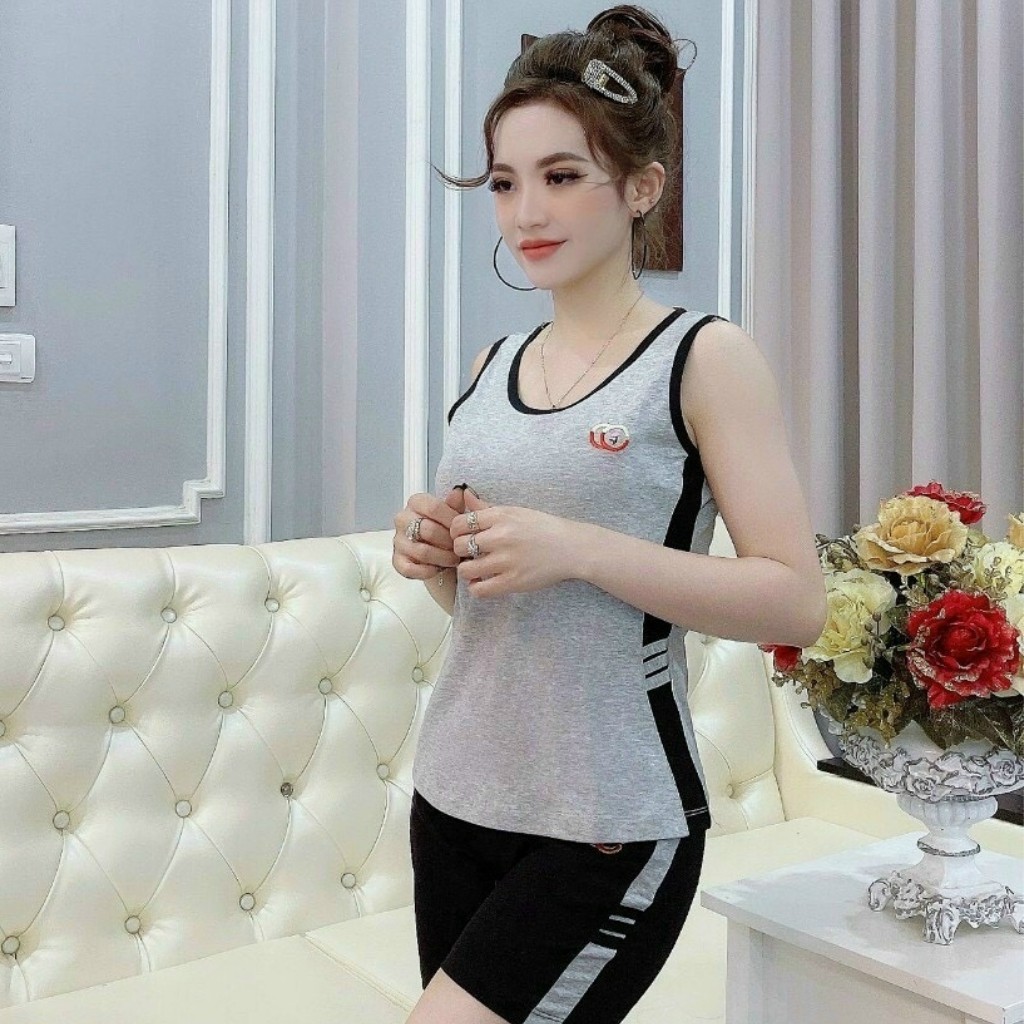 Đồ bộ nữ đồ mặc nhà thể thao dễ thương bigsize Set đồ bộ nữ đồ ngủ quần đùi áo ba lổ thun cotton co giãn ESHOP BD01