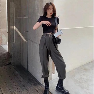 Phiên bản Hàn Quốc Quần yếm dáng rộng phù hợp cho học sinh Quần Harem hợp thời trang mùa xuân thu Quần dài đến mắt cá chân phong cách mỏng