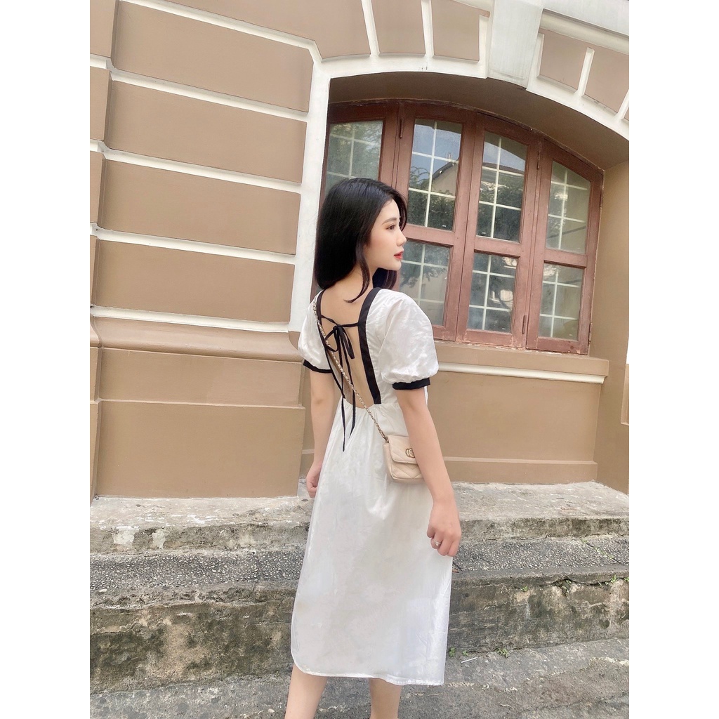 ĐẦM TRẮNG DÀI CUT OUT VÀ THẮT NƠ LƯNG - MOSS DRESS