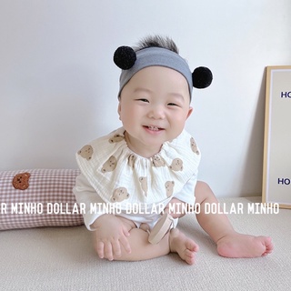 Yếm cổ tròn vải xô muslin THÊU TÊN có nấc chỉnh dành cho bé từ sơ sinh đến lớn Dollar Minho