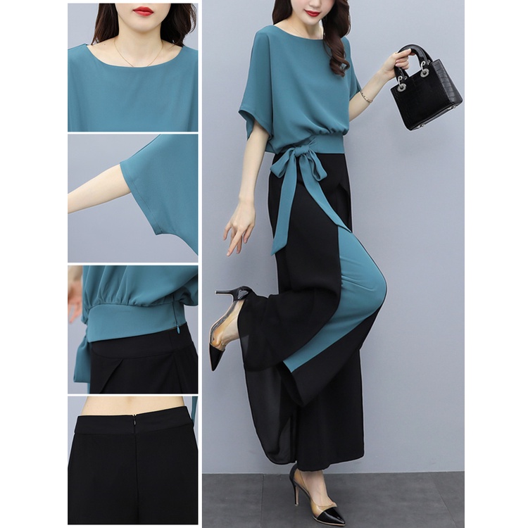 Set Đồ 2 Món Quần Ống Rộng Chất Liệu Chiffon Thời Trang Trẻ Trung