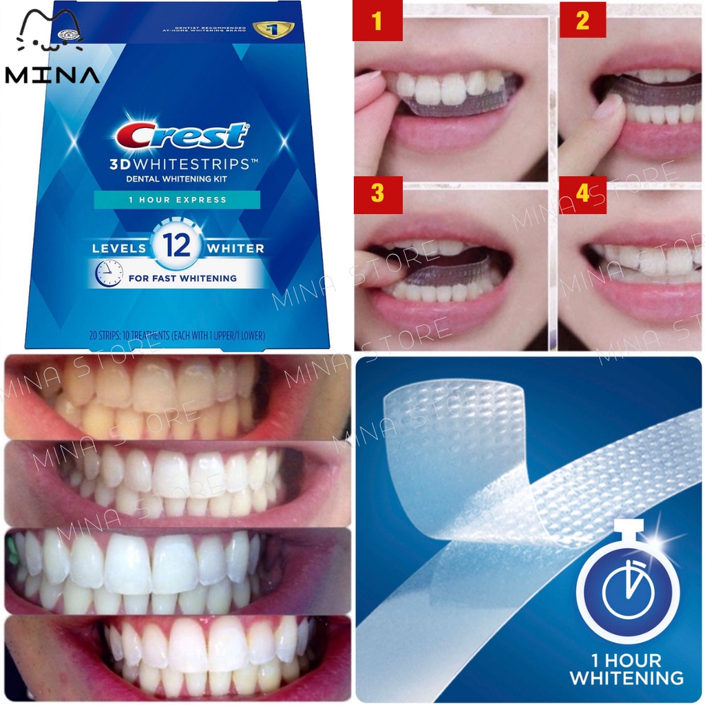 Miếng dán trắng răng Crest 3D White 1 Hour Express - Làm trắng răng cấp tốc nhanh chóng bền màu