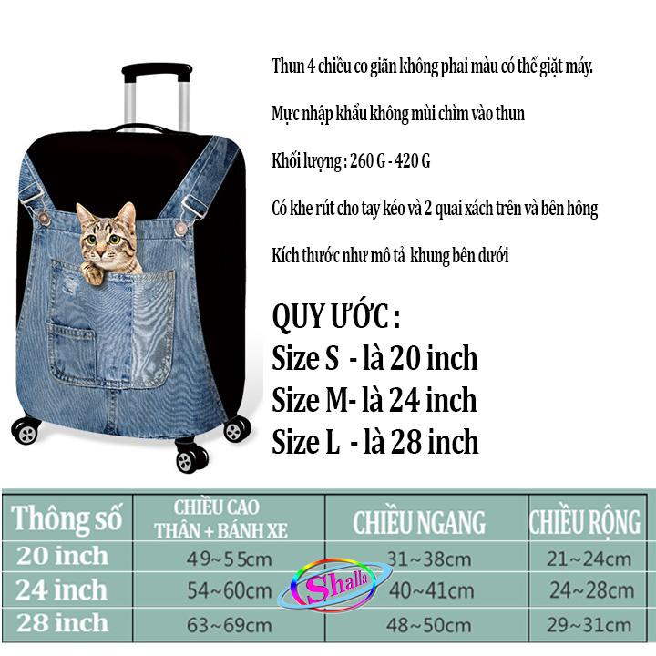 Túi bọc vali - áo bọc vali cao cấp khoá kép vải thun dày chống nước co giãn 4 chiều 3 size chọn (siêu hót)