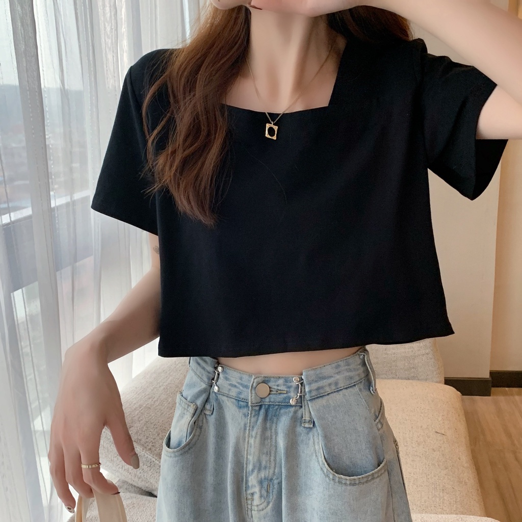 Áo Thun Tay Ngắn Cổ Vuông Dáng Rộng Thời Trang Mùa Hè Quyến Rũ Cho Nữ