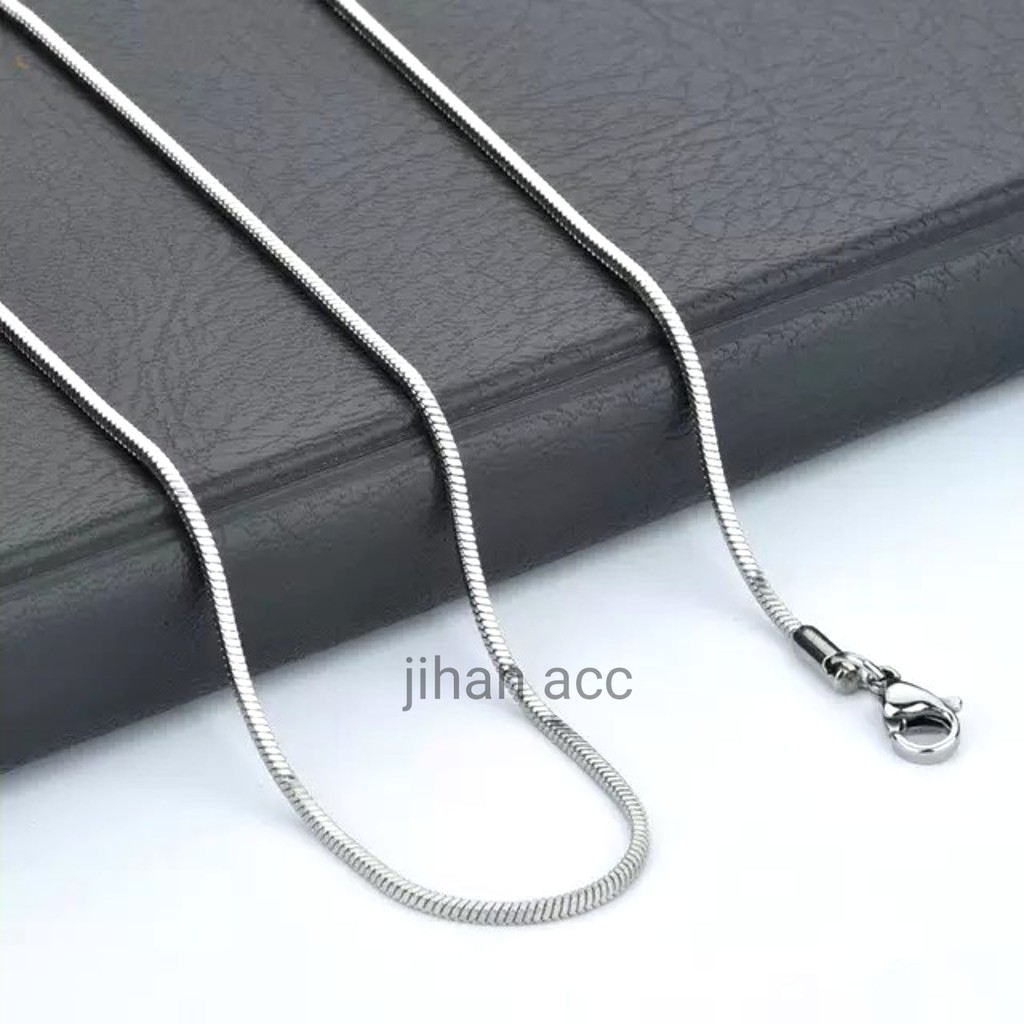 Kalung Pria Titanium Asli Silver Anti Karat Emas Putih Perak Keren