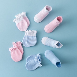 Bộ 4 Đôi Vớ Găng Tay Màu Xanh Dương / Hồng Xinh Xắn Cho Bé Sơ Sinh 0-6 Tháng Tuổi