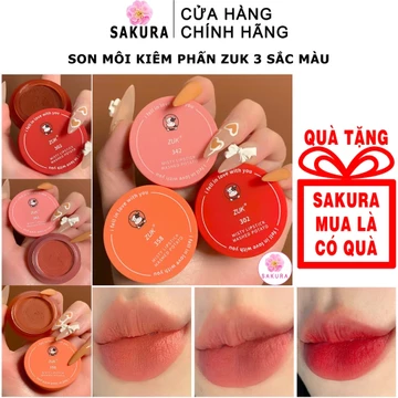 Son kem lì khiêm phấn má hồng Zuk dưỡng ẩm nhung mịn lâu trôi cao cấp nội địa trung SAKURA kèm cọ cao cấp Zuk