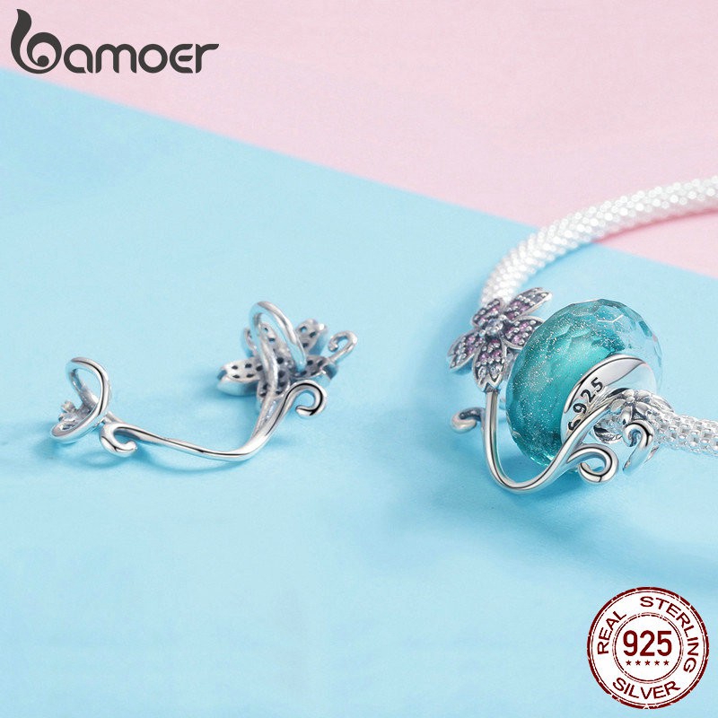 Phụ kiện BAMOER SCC1033 bạc 925 hình hoa anh đào dùng làm vòng đeo tay DIY