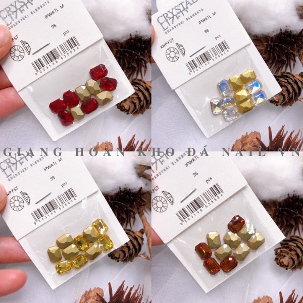 Túi 10 Viên Đá khối Nail Hình Chữ Nhật Bo Chân Vàng Trang Trí MóngANGELICA CNB BD