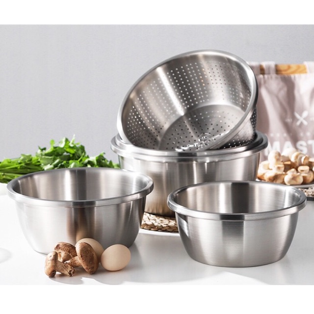 Bộ thau rổ inox 304 loại mờ 9 bộ (Size 18,20,22,24,26,28,30,32,34 ...