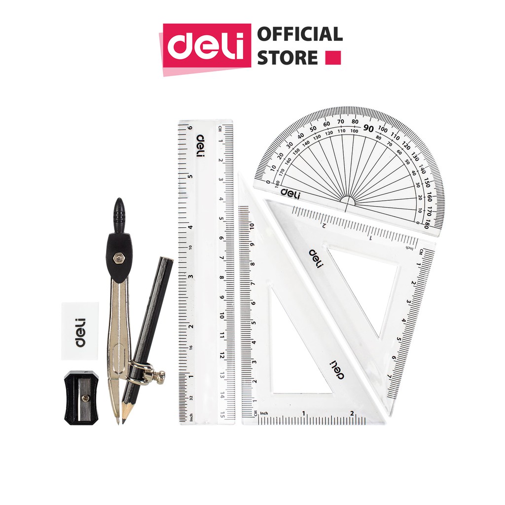 Bộ Compa Thước Kẻ Eke 8 Món Deli, Hộp Bạc Cao Cấp, Tiện Lợi - EG30505