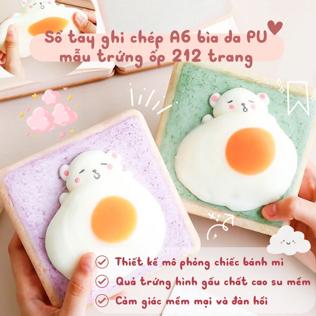 Sổ tay cute ghi chép A6 bìa da PU mẫu trứng ốp 212 trang làm quà tặng sang trọng