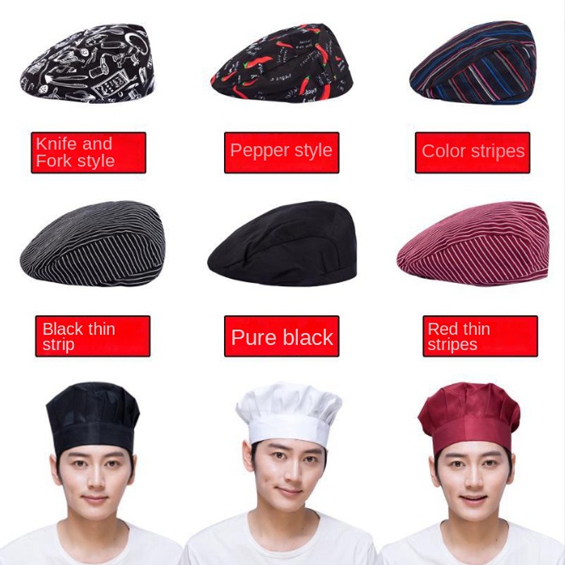 Mũ đầu bếp quán cà phê quầy bar bồi bàn làm việc beret khách sạn quần áo làm việc đầu bếp bồi bàn mũ nướng lưới thoáng khí | BigBuy360 - bigbuy360.vn