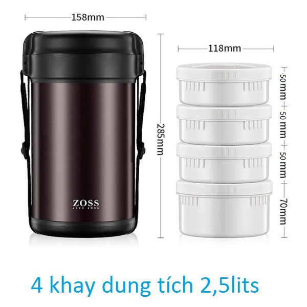 Hộp Cơm Giữ Nhiệt 2.5lít 4 Tầng Inox sus304  Kèm Bộ Thìa Đũa-cao cấp-sang trọng-tiện dụng-thế hệ mới tongkhokitoza.com
