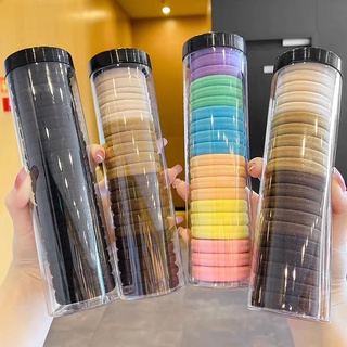 Dây buộc tóc 20 lon chiếc co dãn màu đen đựng trong ống trong suốt phong cách Hàn Quốc tiện dụng giá rẻ