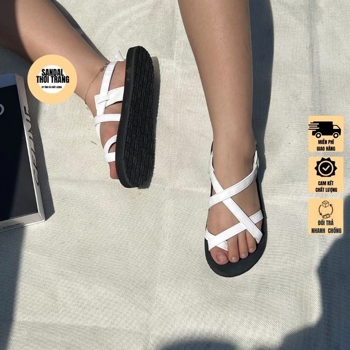 Giày sandal quai chéo xỏ ngón a101, sandal nữ đi học, đi chơi trắng/be/nau sandal thời trang full size 30-44 nam nữ