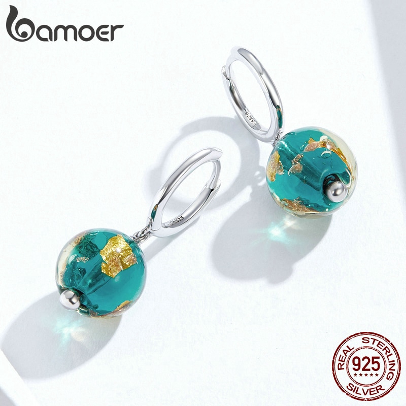 Bamoer Bông Tai bạc 925 Đính Hạt Thủy Tinh Thời Trang sce817
