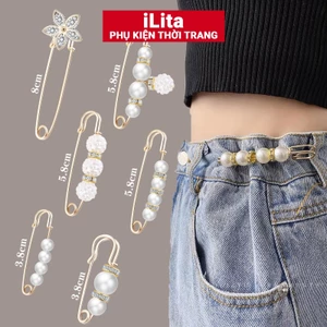 Ghim cài quần bị rộng iLita khuy móc gài bóp eo lưng quần áo jean đính ngọc sang chảnh phong cách Hàn Quốc